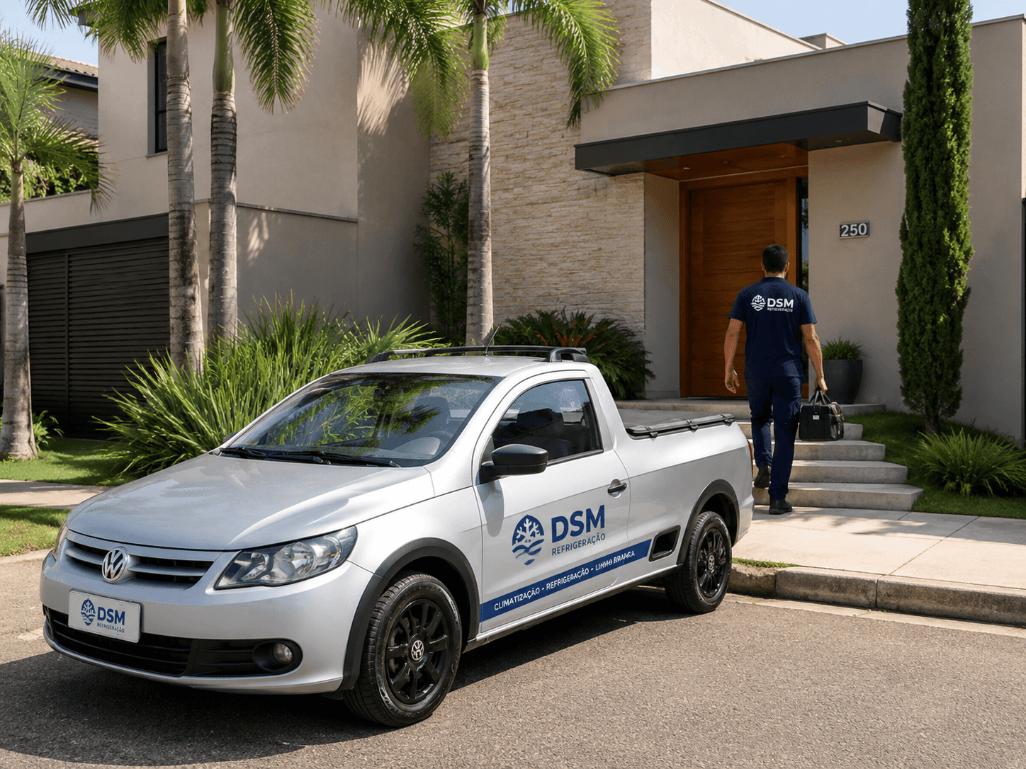 Veículo de atendimento da DSM Refrigeração em residência
